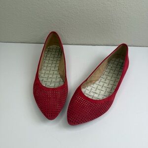 Vionic Women’s Red Posey Perforated Suede Pointed Toe Ballet Flats Size 10